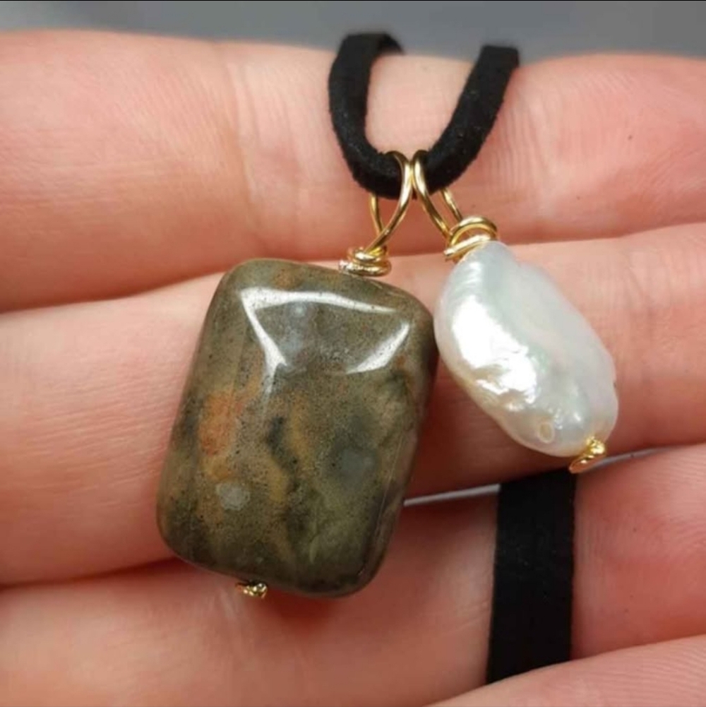 Rainforest Green Jasper Wire Wrap Necklace